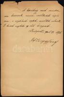 1895 Bp., gróf Lónyay János autográf aláírása és sorai papírlapon, lapszéli sérülésekkel