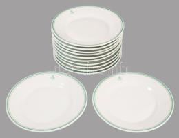 cca 1880 Nemesi monogramos 12 részes süteményes tányér készlet, jelzés nélkül, kopással, d: 19,5 cm