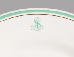 cca 1880 Nemesi monogramos 12 részes süteményes tányér készlet, jelzés nélkül, kopással, d: 19,5 cm