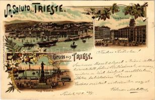 1898 Trieste, Trieszt; Palazzo Municipale, Piazza Giuseppina. L. Smolars / view, palace, square, tra...