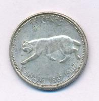 Kanada 1967. 25c Ag "II. Erzsébet / Kanada 100. évfordulója" T:XF patina Canada 1967. 25 Cents Ag "Elizabeth II / 100th Anniversary of Canada" C:XF patina Krause KM#68