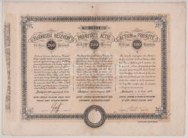 1894. Budapest "Szent-Lőrincz-Szlatina-Nasici Helyi Érdekű Vasút Részvénytársaság" elsőbbségi részvénye 200K-ról "01191", szárazpecséttel T:F foltos, kis anyaghiány Hungary / Budapest 1894. "Local Interest Railway Share Company of Szent-Lőrincz-Szlatina-Nasici" share about 200 Korona "01191", with embossed stamp C:F spotted, small missing material