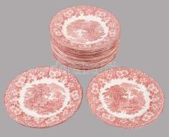 Woodland angol 16 részes süteményes tányér garnitúra, 3 tálon kis lepattanással, d: 20 cm