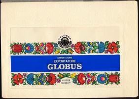 1971 Marschalek Á. grafikus kézzel festett vázlata a kalocsai paprika csomagolásához, 13×23 cm