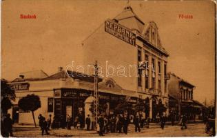 Szolnok, Fő utca, Népbank és Takarékpénztár, Szerencseház, Turul Cipőgyár rt., Gettler Bank, osztály...