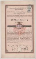 1889. Budapest "Varasd-Goluboveczi Helyi Érdekű Vasut Részvény-társaság" elsőbbségi részvénye 200Ft-ról "2070", szárazpecséttel, szelvényekkel, bélyegzésekkel T:F szakadás Hungary / Ungvár 1889. "Warasdin-Golubovecer Localbahn-Actien-Gesellschaft" share about 200 Forint "2070", with embossed stamp, coupons and stamps C:F tear