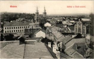 Miskolc, látkép a Deák utcáról, zsinagóga. Grünwald Ignác kiadása (EK)