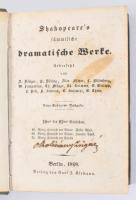 [Shakespeare, William] Shakspeare's sämmtliche dramatische Werke. 19tes bis 21stes, 22tes bis 24 tes Bändchen. [Két kötet egybekötve.] Berlin, 1848, Carl J. Klemann, 316 p.; 296 p. Német nyelven. Egészvászon-kötésben, helyenként kissé foltos lapokkal, tulajdonosi névbejegyzéssel.
