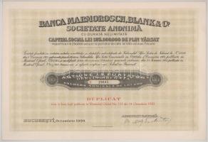 Románia / Bukarest 1920. "Máramarosi Bank Részvénytársaság" részvénye 500L-ről "D 19605" T:XF Romania / Bucharest 1920. "Banca Marmorosch, Blank&amp;Co. Societate Anonima" share about 500 Lei "D 19605" C:XF