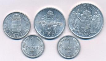 1941-1944. 1P Al (2xklf) + 1943. 2P Al + 1943. 5P Al "Horthy Miklós születésének 75. évfordulójára" + 1945. 5P Al "Parlament" T:AU