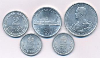 1941-1944. 1P Al (2xklf) + 1943. 2P Al + 1943. 5P Al "Horthy Miklós születésének 75. évfordulój...