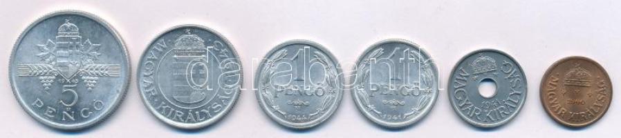 1940. 2f bronz + 1941. 20f Fe + 1941-1944. 1P Al (2xklf) + 1943. 2P Al + 1945. 5P Al "Parlament" T:AU