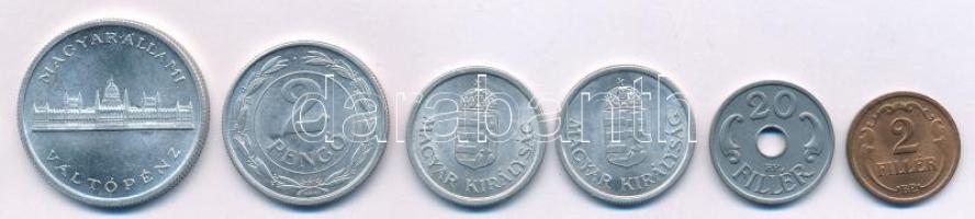 1940. 2f bronz + 1941. 20f Fe + 1941-1944. 1P Al (2xklf) + 1943. 2P Al + 1945. 5P Al "Parlament...