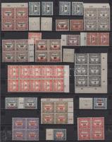 1921/24 Hivatalos 100 db bélyeg (17 klf) közte 6 db hármaslyukasztással, és sok összefüggésben, A/4 berakólap 2 oldalán (44.500)