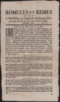 1746 Romulus et Remus [...] + Abimelech Acta Vacii [...], 2 db latin nyelvű nyomtatvány