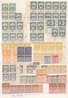 1904-1915 Turul, Árvíz (I.), Hadisegély (II.) 186 db bélyeg (24 klf), közte összefüggések, A/4 berakólap 2 oldalán (84.550)