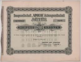1903. Budapest "'Apollo' Építőtársaság Részvénytársaság" részvénye 200K-ról, &qu...
