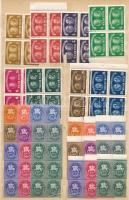 1945-1946 Vértanúk négyestömb, Bélyegjubileum 9-es tömb sorok, Lovasfutár 10 sor 4-es és 6-os tömbökben (27.200)