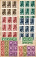 1945-1946 Vértanúk négyestömb, Bélyegjubileum 9-es tömb sorok, Lovasfutár 10 sor 4-es és 6-os tömbök...