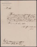 1868 K.k. priv. Erste Siebenbürger Eisenbahn (Első Erdélyi Vasút) német nyelvű okmánya, Pekár Károly...