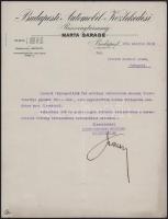 1914 Budapest Automobil Közlekedési Rt. fejléces értesítése, pecséttel, aláírással, hajtott, szakadá...