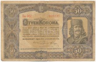 1920. 50K "5a 007 608237", "Orell Füssli Zürich" nyomdahely-jelöléssel T:F,VG Adamo K25