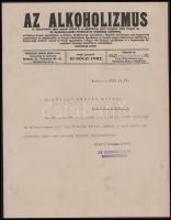 1918 Bp., Az Alkoholizmus - alkoholellenes liga lapjának fejléces levélpapírjára írt levél