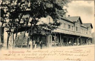 Dombóvár, Új-Dombóvár; pályaudvar, vasútállomás. Bruck Sándor kiadása (vágott / cut)