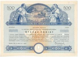 1954. Budapest "Ötödik Békekölcsön - a Magyar Népköztársaság nyereménykölcsöne" 500Ft értékben, sorozat és sorszám nélkül, szárazpecséttel, lyukasztásokkal érvénytelenítve T:AU,XF sarokhajlások, jobb felső sarokban kézírásos tintával írt kódszám
