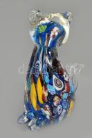 Murano millefiori macska alakú levélnehezék asztaldísz, jelzés nélkül, hibátlan, m: 11,5 cm
