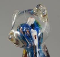Murano millefiori macska alakú levélnehezék asztaldísz, jelzés nélkül, hibátlan, m: 11,5 cm