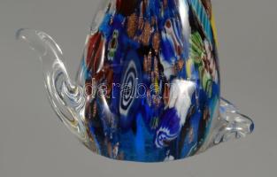 Murano millefiori macska alakú levélnehezék asztaldísz, jelzés nélkül, hibátlan, m: 11,5 cm