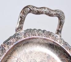 Ezüstözött kétfüles szervírozótálca, gazdag díszítéssel, 47x26 cm