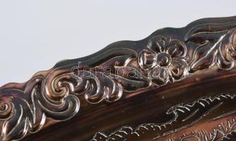 Ezüstözött kétfüles szervírozótálca, gazdag díszítéssel, 47x26 cm