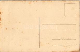 Cs. és kir. 37. József főherceg gyalogezred katonája teljes felszerelésben csapatzászlóval "Fid...