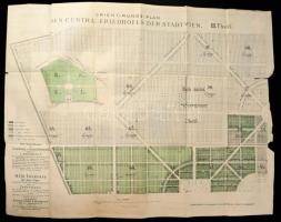cca 1881 A Bécsi Központi Temető térképe, szakadásokkal, szakadásokkal, 52×68 cm