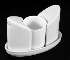 Háromrészes fehér porcelán sóbors kínáló, hibátlan, 12x9 cm