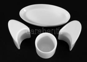 Háromrészes fehér porcelán sóbors kínáló, hibátlan, 12x9 cm