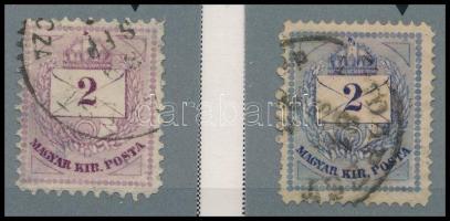 1881 2 db 2kr ritka vésésjavítással (ex Orbán, Sebestyén aranyérmes kiállítási anyagból)