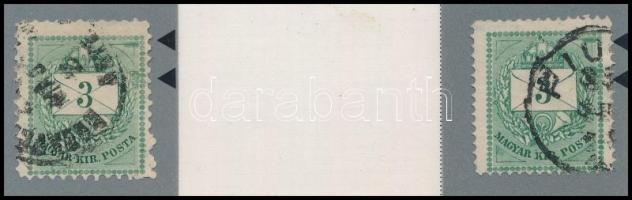 1881 2 db 3kr látványos vésésjavításokkal (ex Orbán, Sebestyén aranyérmes kiállítási anyagból)