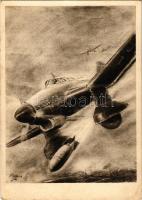 1938 Stukatámadás, második világháborús német katonai repülő művészlap / Stukaangriff / WWII German ...