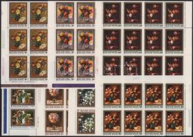 1977 Festmények XV. - Virágcsendéletek hajtott teljes ívsor (40f tollal írt évszám az ívszélen / ink on the margin)