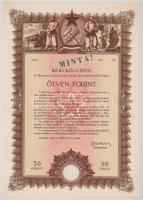 1950. Budapest "Békekölcsön - a Magyar Népköztársaság nyereménykölcsöne" 50Ft-ról, szárazpecséttel, sorszám nélkül, "MINTA" felülbélyegzéssel, lyukasztással érvénytelenítve T:AU,XF