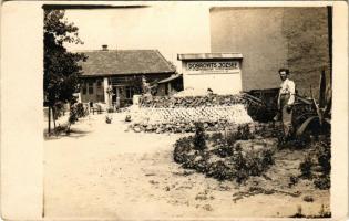 Budapest (?), Dobrovits József okleveles kőműves mester cégtáblája mellett. Dembinszky utca 14. photo (EK)