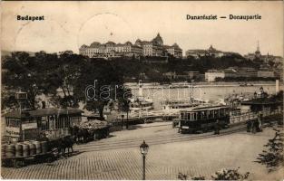 1916 Budapest V. Duna részlet, villamos, Királyi vár, Kalodont fogkrém reklám + "IV. Károly király koronázása napján 1916. dec. 30. Budapest" So. Stpl. (ragasztónyom / glue mark)