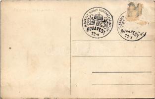 1916 Budapest V. Duna részlet, villamos, Királyi vár, Kalodont fogkrém reklám + "IV. Károly kir...