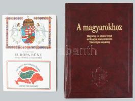 2 db magyarsággal kapcsolatos könyv: A magyarokhoz. Magyarság- és istenes versek az Ómagyar Mária-siralomtól Trianonig és napjainkig. Szerk.: Medvigy Endre. [Miskolc-Bp.], 2004, Felsőmagyarország - Kiskapu, 584 p. Második, javított, bővített kiadás. Kiadói műbőr-kötés. + Ádám Sándor: Európa bűne, ahogy elbántak a magyarokkal. Bp., 2001, magánkiadás, 215 p. Első kiadás. Kiadói papírkötés, helyenként kissé foltos lapszélekkel.