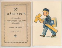 11db RÉGI használatlan studentika művészlap, saját papír tokban. A Soproni diákéletből XVII-XXXII. / 11 pre-1945 unused studentica art postcards