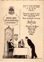 Budapest V. Hotel Dunapalota Ritz szálloda 1942-es szilveszteri menüje, művészlap vendégekkel és pin...