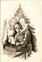 Katonai karácsony. Tábori postai levelezőlap / WWII Hungarian military Christmas, field post s: Kékesi L. (kis szakadások / small tears)